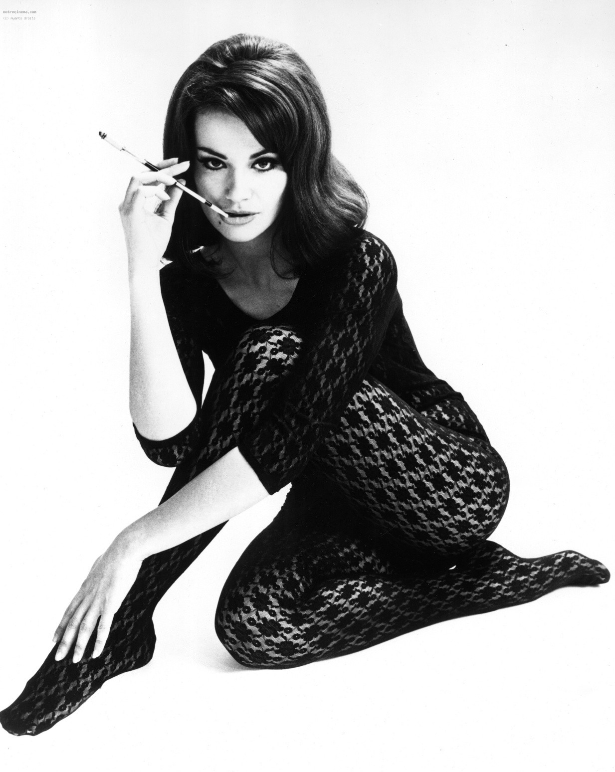 [CELEBRITY PANTYHOSE]Claudine Auger in nylon stockings,pantyhose,tights