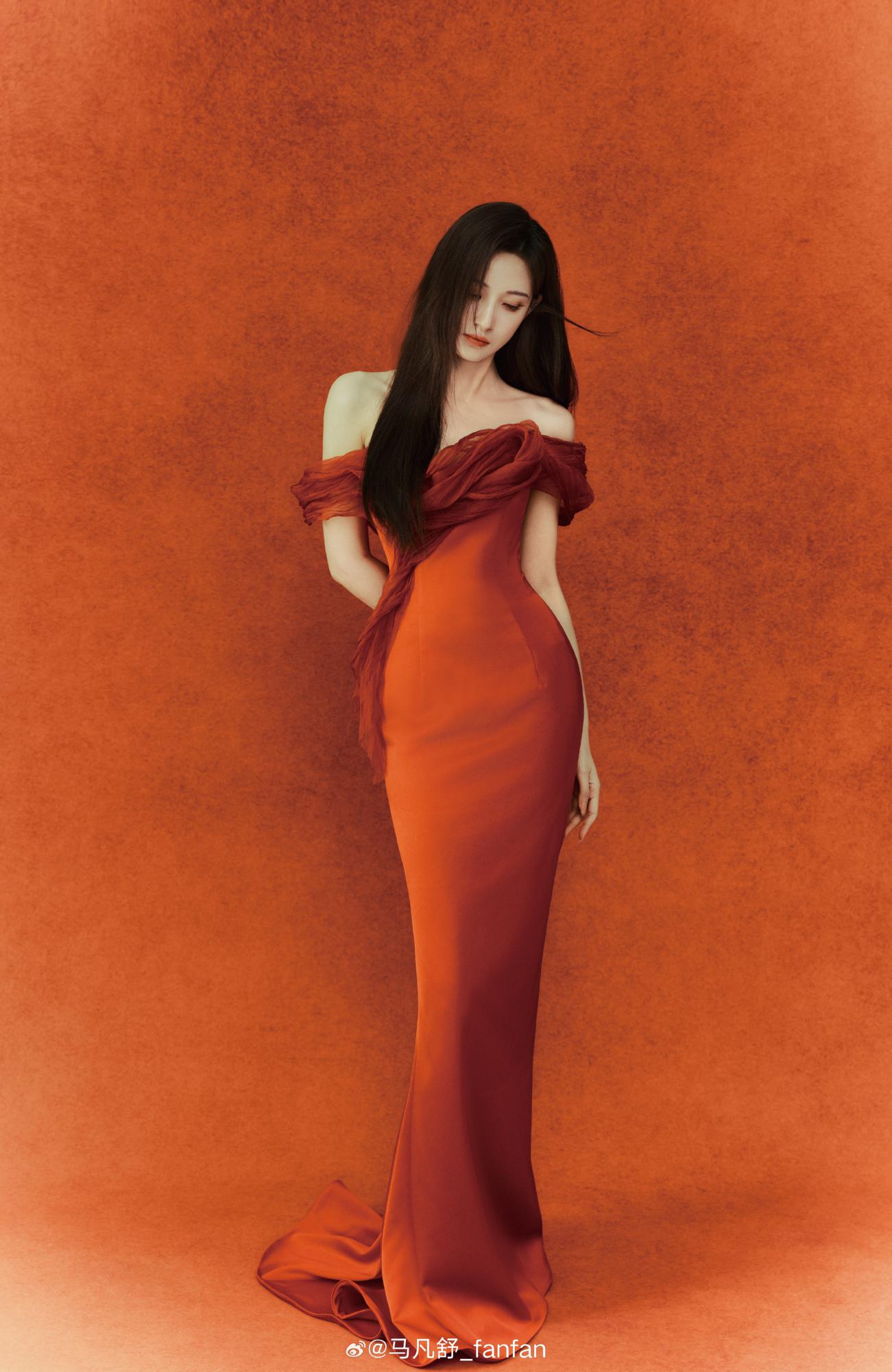 春晚美女主持人马凡舒红色长裙礼服写真[2]