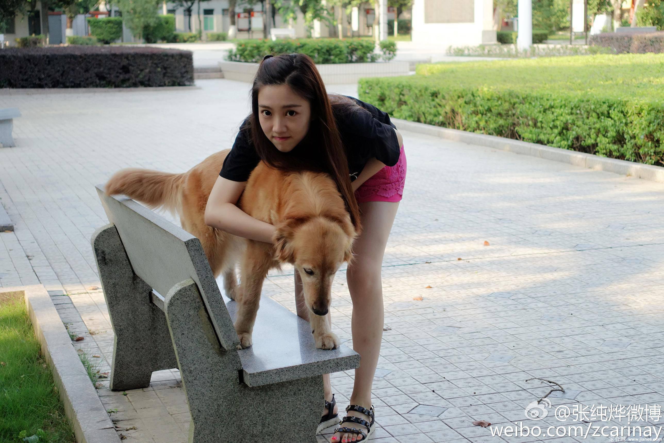 江苏卫视女主持人张纯烨粉色短裤白嫩大长腿户外遛狗写真[5]